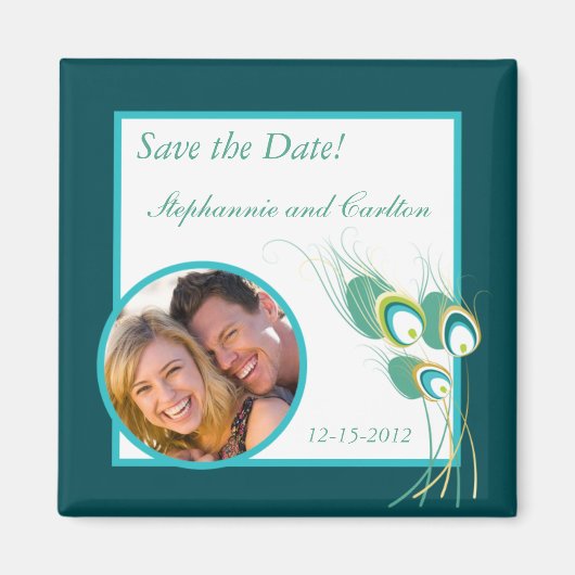 Moderne Teal Pauw Huwelijksaankondiging Magneet (Voorkant)