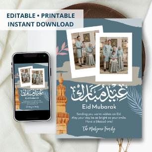 Moderne Teal Polaroid Foto Eid Mubarak Kaart