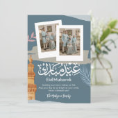 Moderne Teal Polaroid Foto Eid Mubarak Kaart (Staand voorkant)