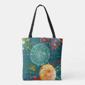 Moderne Teal & Rode Abstracte Kunst Tote Bag (Achterkant)