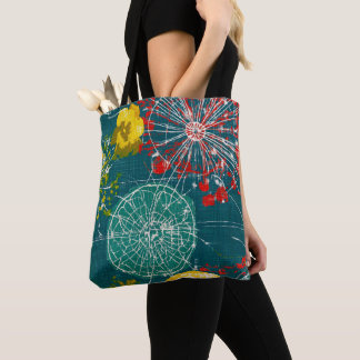 Moderne Teal & Rode Abstracte Kunst Tote Bag