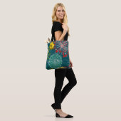 Moderne Teal & Rode Abstracte Kunst Tote Bag (Op model)
