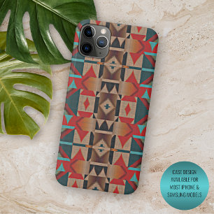 Moderne Teal Rode Taupe Bruine Mozaïek Kunstpatroo Case-Mate iPhone Case