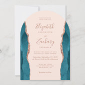 Moderne Teal Roze Goud Agate Blush Boog Bruiloft Kaart (Voorkant)