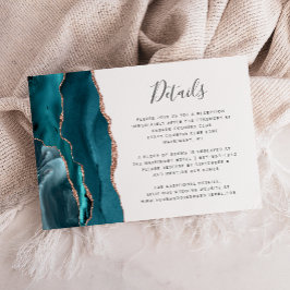 Moderne Teal Roze Gouden Agaten Trouwdetails Informatiekaartje