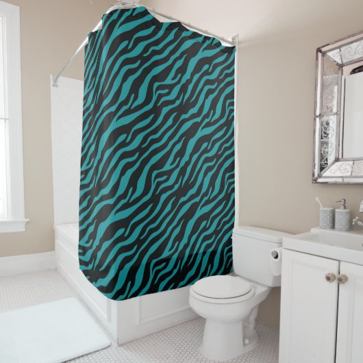 Moderne Teal Safari-douchegordijn Douchegordijn (In situ)