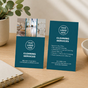 Moderne Teal Schoonmaakdiensten Foto Logo Visitekaartje