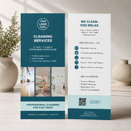 Moderne Teal Schoonmaakdiensten met QR Reclamekaart