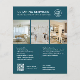 Moderne Teal Schoonmaakdiensten QR Zakelijk Flyer