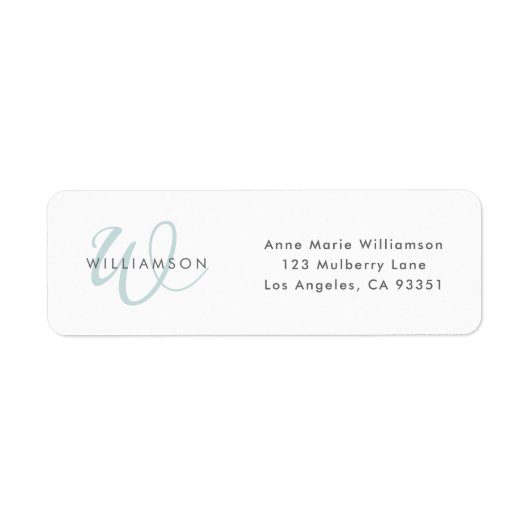 Moderne Teal Script Monogram Etiket (Voorkant)