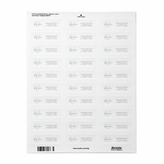 Moderne Teal Script Monogram Etiket (Full Sheet)