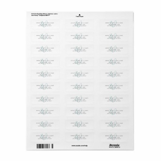 Moderne Teal Script Monogram Etiket (Full Sheet)