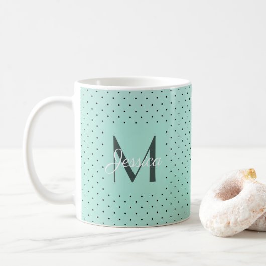 Moderne Teal Stippen en Monogram Koffiemok (Met donut)