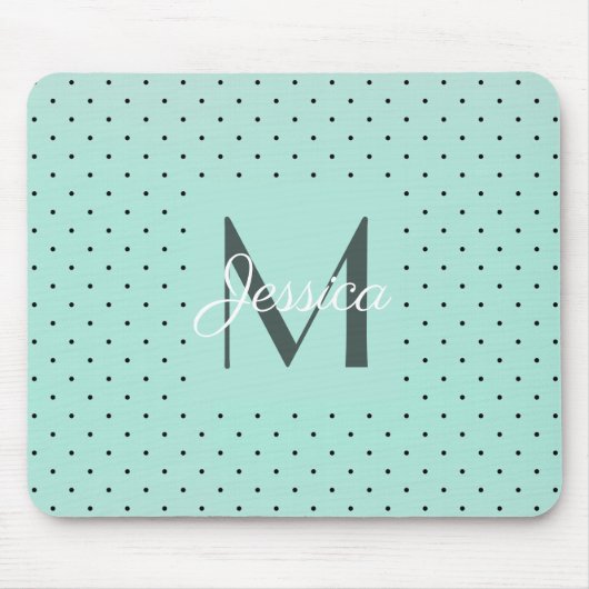 Moderne Teal Stippen en Monogram Muismat (Voorkant)