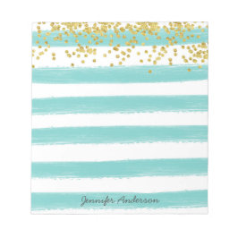 Moderne Teal Streep Gouden Confetti Personaliseer Notitieblok