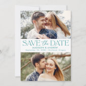 Moderne Teal Typografie 2 Foto Save The Date (Voorkant)