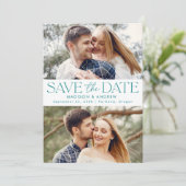 Moderne Teal Typografie 2 Foto Save The Date (Staand voorkant)