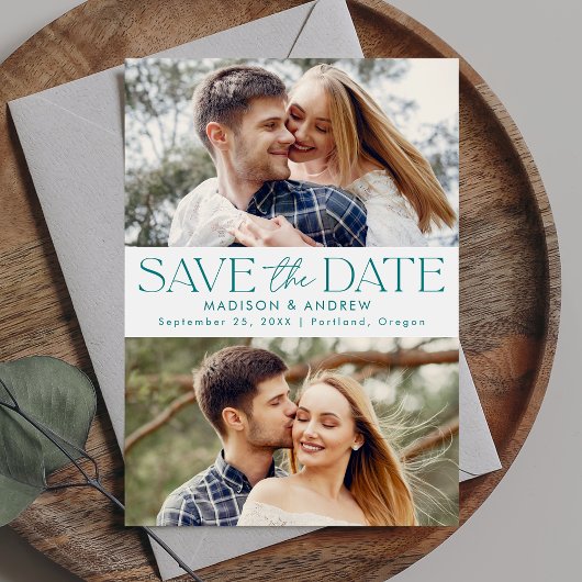 Moderne Teal Typografie 2 Foto Save The Date