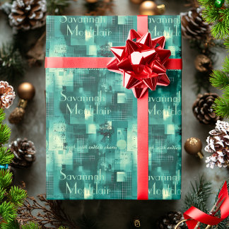 Moderne Teal Typografie Abstract Geometrisch Patro Cadeaupapier