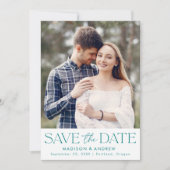 Moderne Teal Typografie Foto Save The Date (Voorkant)
