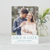 Moderne Teal Typografie Foto Save The Date (Staand voorkant)