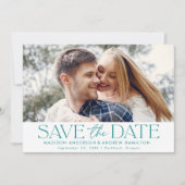 Moderne Teal Typografie Horizontale Foto Save The Date (Voorkant)