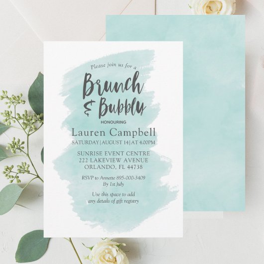 Moderne Teal Waterverf Brunch en Mousserend Kaart