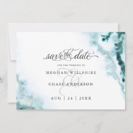 Moderne Teal Waterverf Mos Agat BlotevoetenBruid™ Save The Date