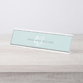 Moderne Teal Witte Script Monogram Bureau Naambordje (Voorkant)