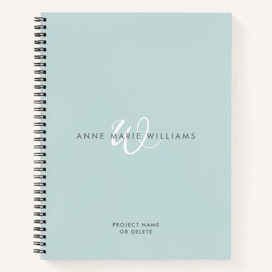 Moderne Teal Witte Script Monogram Notitieboek (Voorkant)