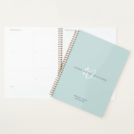 Moderne Teal Witte Script Monogram Planner (Display)