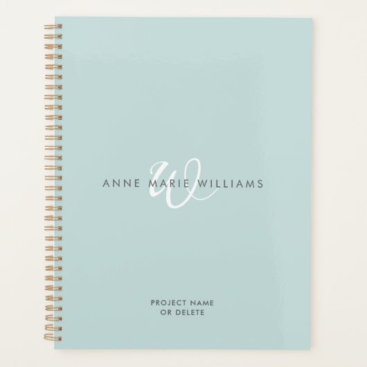 Moderne Teal Witte Script Monogram Planner (Voorkant)