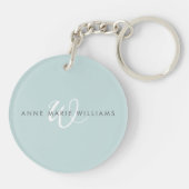 Moderne Teal Witte Script Monogram Sleutelhanger (Achterkant)