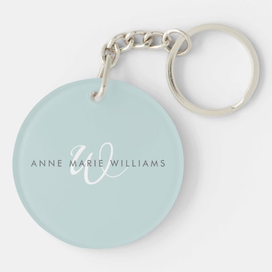 Moderne Teal Witte Script Monogram Sleutelhanger (Achterkant)