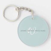 Moderne Teal Witte Script Monogram Sleutelhanger (Voorkant)