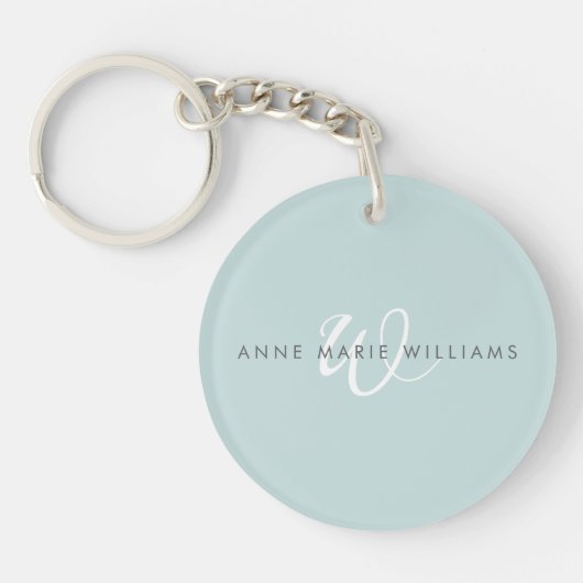 Moderne Teal Witte Script Monogram Sleutelhanger (Voorkant)