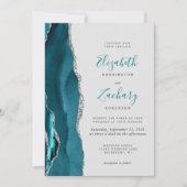 Moderne Teal Zilver Agaatgrijs QR Code Bruiloft Kaart (Voorkant)