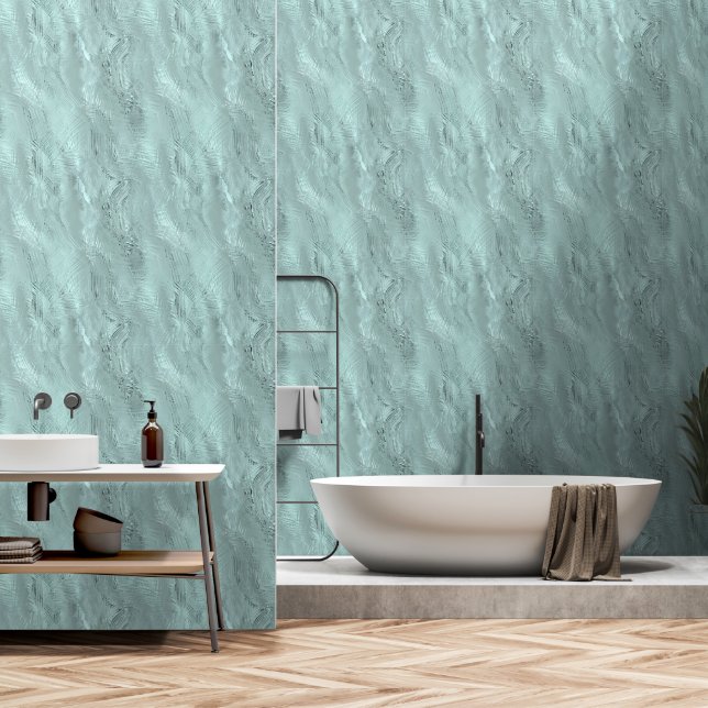 Moderne Tealblauwe Abstracte Nep Textuur Glazen Ui Behang (Badkamer)