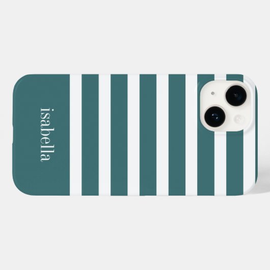 Moderne Tealgroene en Witte Streep met Monogram Case-Mate iPhone Case (Achterkant (horizontaal))