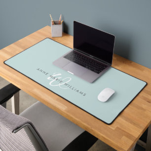 Moderne Tealgroene Witte Script Monogram Bureaumat