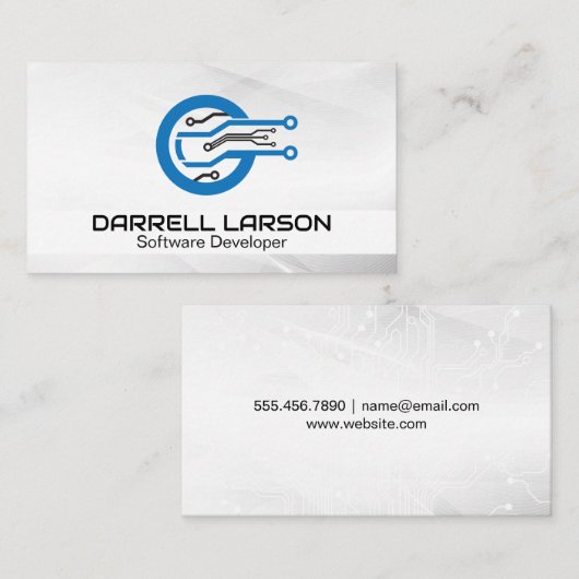 Moderne Tech Blue Logo Visitekaartje (Voorkant / Achterkant)