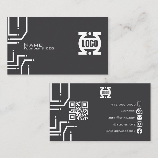 Moderne Tech Printplaat QR Code Zakelijke Kaart Visitekaartje (Voorkant / Achterkant)