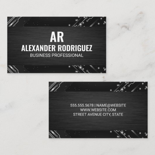 Moderne technische knooppunten | Zwarte textuur |  Visitekaartje (Voorkant / Achterkant)