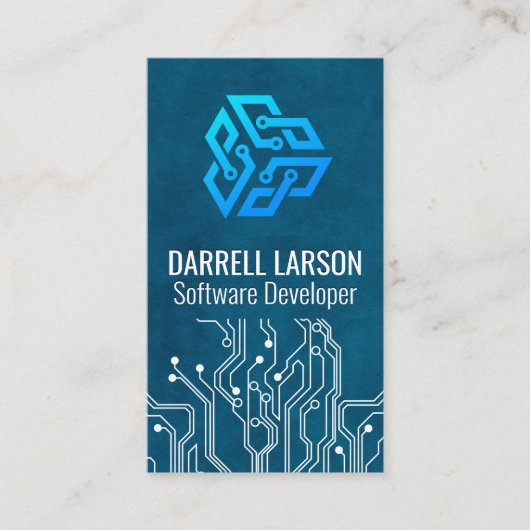 Moderne technische Logo | Circuit Board Blauwe tex Visitekaartje (Voorkant)