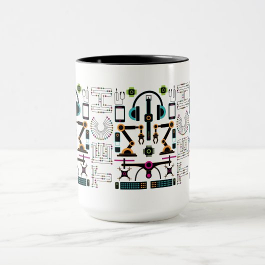 Moderne technologieobjecten en materiaalpatroon mok (Midden)