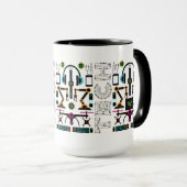 Moderne technologieobjecten en materiaalpatroon mok (Voorkant rechts)