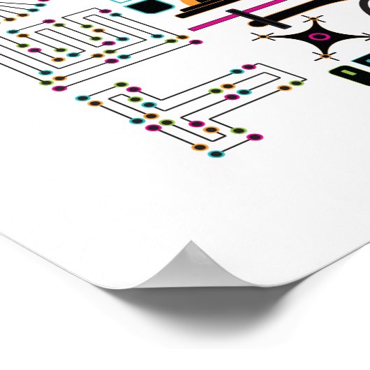 Moderne technologieobjecten en materiaalpatroon poster (Hoek)