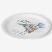 Moderne Teddy Bear Baby Boy Douche Papieren Bordje (Gekanteld)
