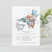 Moderne Teddy Bear Baby Boy Douche Uitnodiging (Staand voorkant)