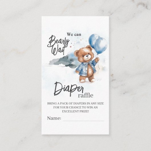 Moderne Teddybeer Baby Shower Luier Raffle Informatiekaartje (Voorkant)